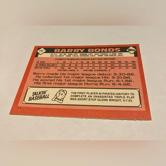 Barry Bonds RC Rookie Rare! 1986 Topps Traded Baseball card #11T Vintage
